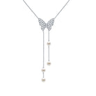 Rosec Jewels-Genuine Freshwater Pearl Butterfly Lariat Necklace with CZ Diamond