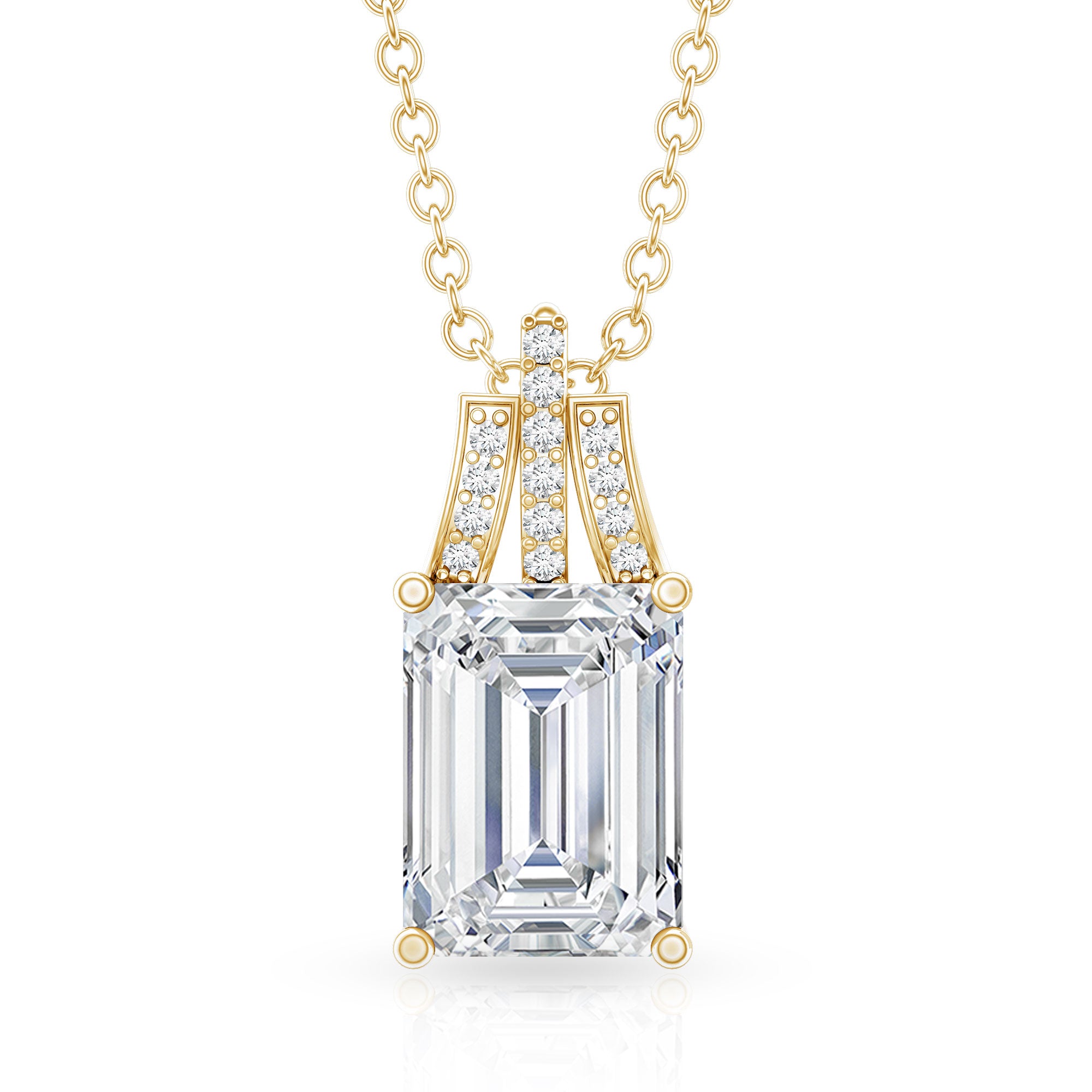 6X8 MM Solitaire Lab Grown Diamond Emerald Cut Necklace Lab - ( EF-VS ) - Rosec Jewels