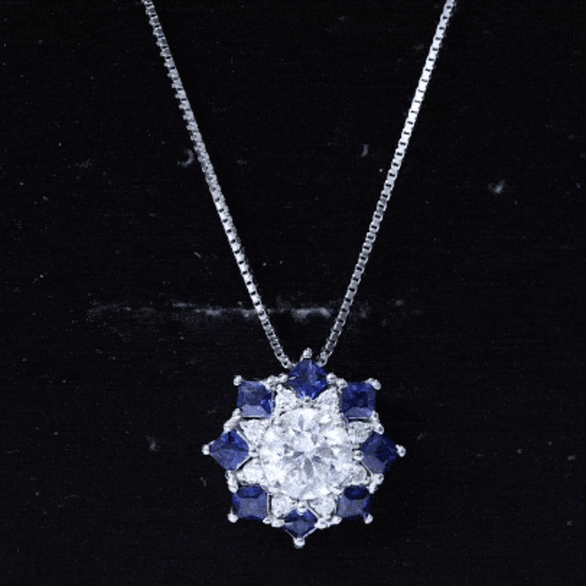 Lab Grown Diamond Art Deco Necklace With Blue Sapphire Lab - ( EF-VS ) - Rosec Jewels