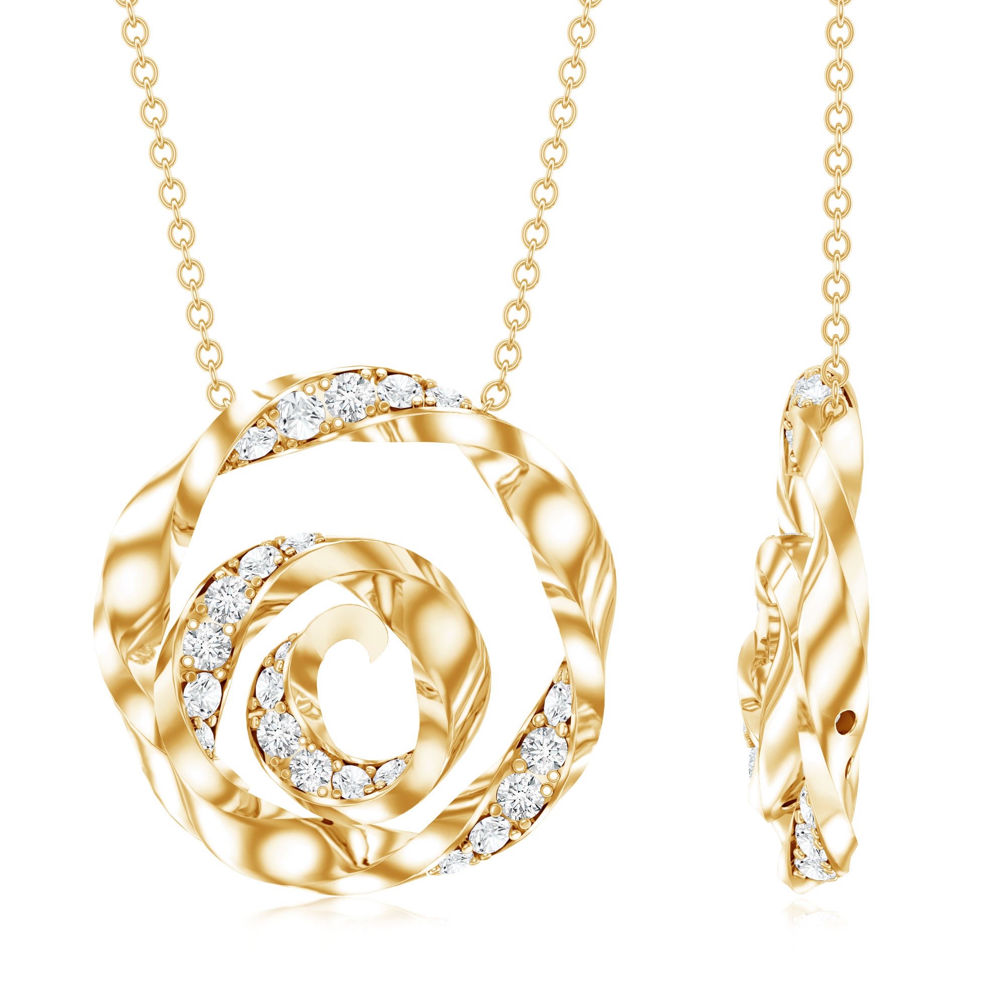 Lab Grown Diamond Pave Set Swirl Pendant Necklace Lab - ( EF-VS ) - Rosec Jewels