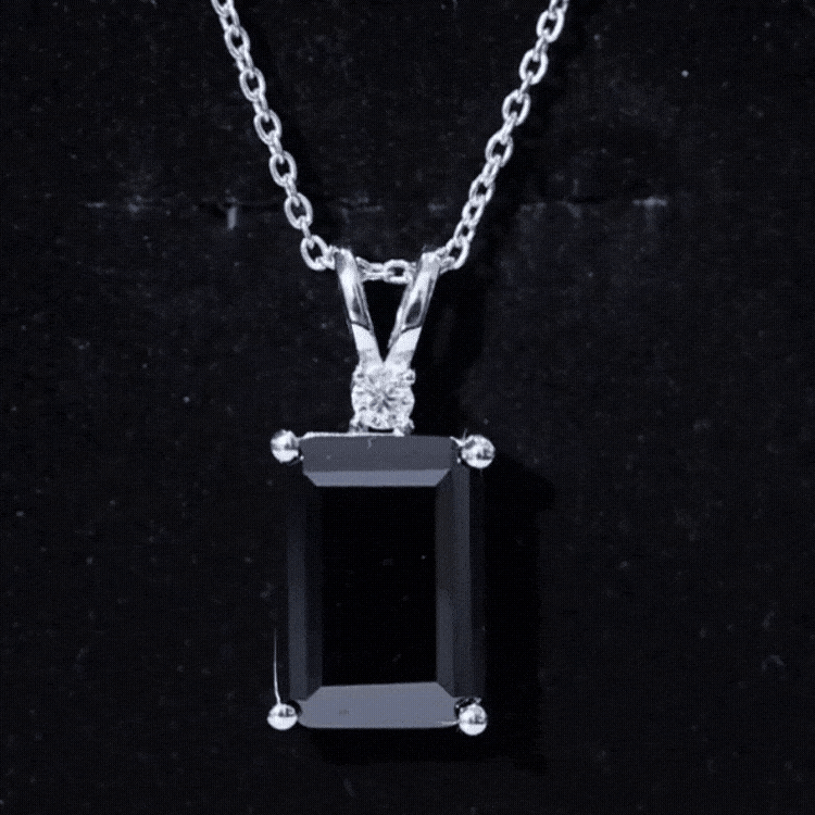 9 Carat Emerald Cut Lab Grown Black Diamond Pendant Necklace In Silver AAAA ( Synthetic ) 92.5 Sterling Silver - Rosec Jewels