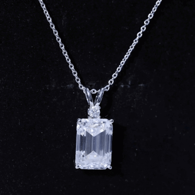 4.5 Carat Moissanite Emerald Cut Necklace With Silver Chain D-VS1 92.5 Sterling Silver - Rosec Jewels