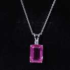 9 Carat Lab Grown Pink Sapphire Emerald Cut Necklace With Silver Chain AAAA 92.5 Sterling Silver - Rosec Jewels