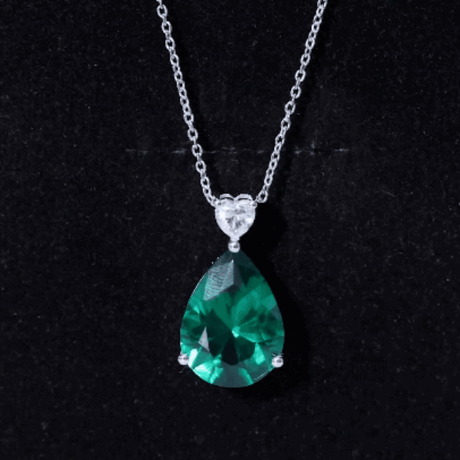 9 Carat Lab Grown Emerald Statement Necklace with Chain AAAA 92.5 Sterling Silver - Rosec Jewels