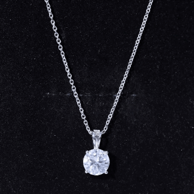 Certified 2 Carat Solitaire Moissanite Pendant Necklace with Silver Chain D-VS1 92.5 Sterling Silver - Rosec Jewels
