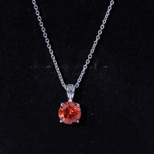 Lab Grown Orange Sapphire 2.25 Carat Necklace With Silver Chain AAAA 92.5 Sterling Silver - Rosec Jewels