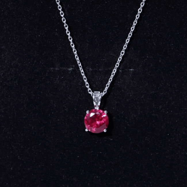 2 Carat Lab Grown Ruby Solitaire Pendant Necklace With Silver Chain AAAA 92.5 Sterling Silver - Rosec Jewels