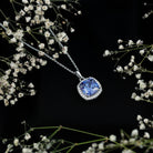 Certified 12 MM Cushion Lab Grown Blue Sapphire Halo Necklace AAAA - Rosec Jewels