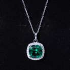 Sterling Silver 9 Carat Lab Grown Emerald Halo Pendant Necklace for Women AAAA 92.5 Sterling Silver - Rosec Jewels