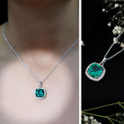 Sterling Silver 9 Carat Lab Grown Emerald Halo Pendant Necklace for Women AAAA 92.5 Sterling Silver - Rosec Jewels