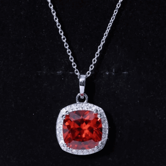 Certified 9 Carat Lab Grown Orange Sapphire Bridal Necklace With Silver Chain AAAA 92.5 Sterling Silver - Rosec Jewels