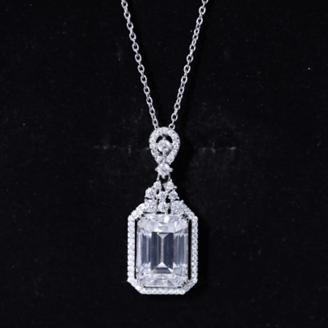 4.5 Carat Emerald Cut Moissanite Wedding Necklace with Silver Chain D-VS1 92.5 Sterling Silver - Rosec Jewels