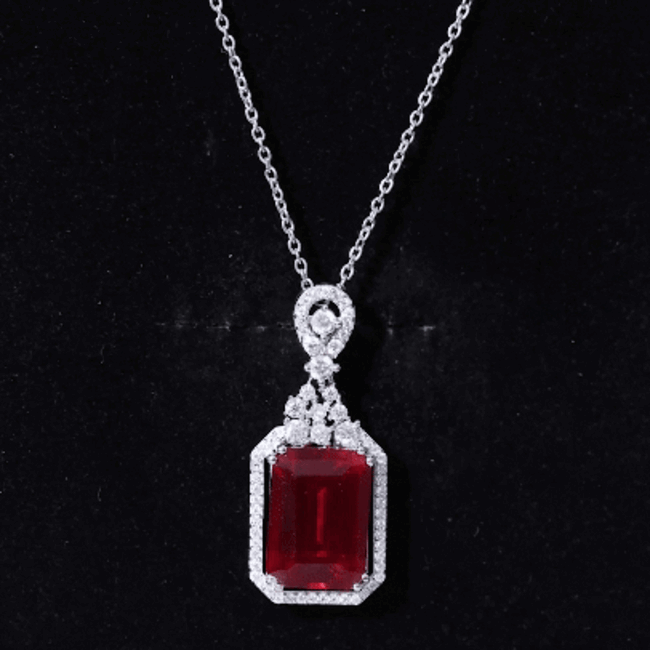 Certified 5 Carat Lab Grown Ruby Vintage Necklace With Silver Chain AAAA 92.5 Sterling Silver - Rosec Jewels