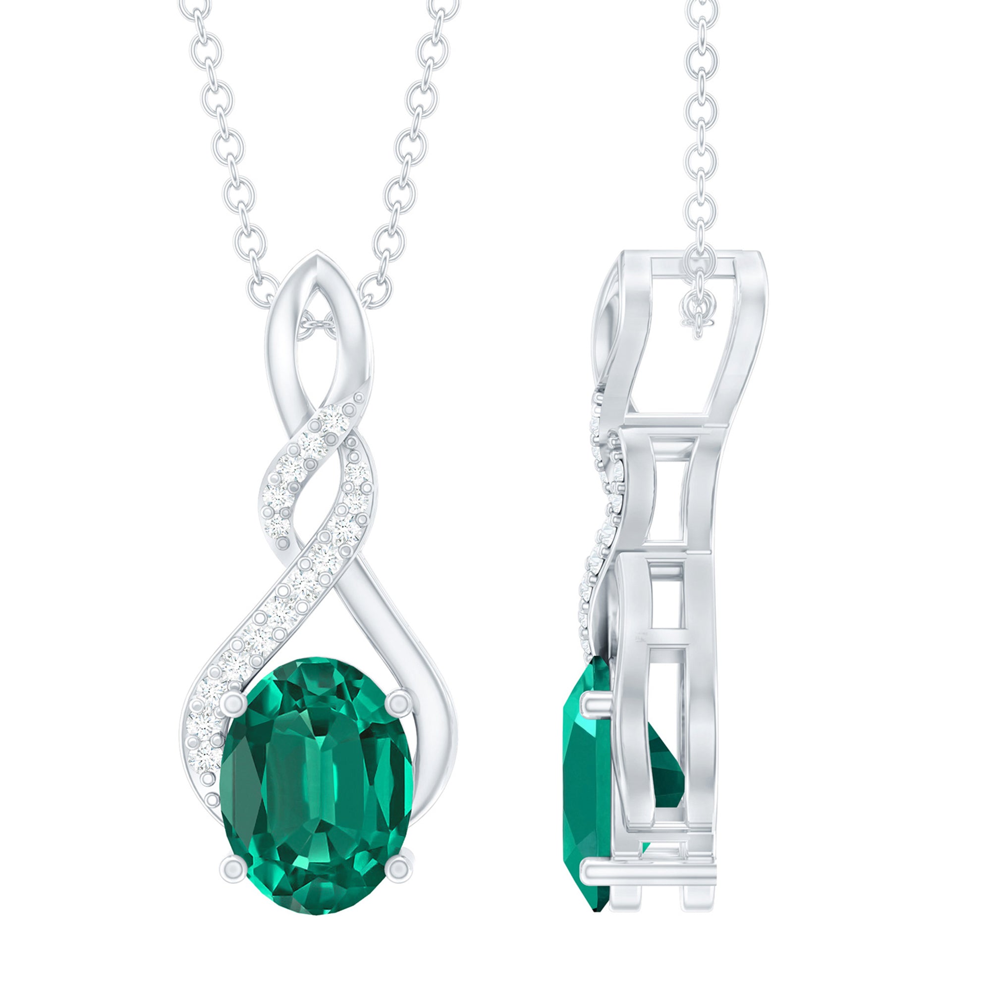Lab Grown Emerald Moissanite Infinity Pendant Necklace With Silver Chain