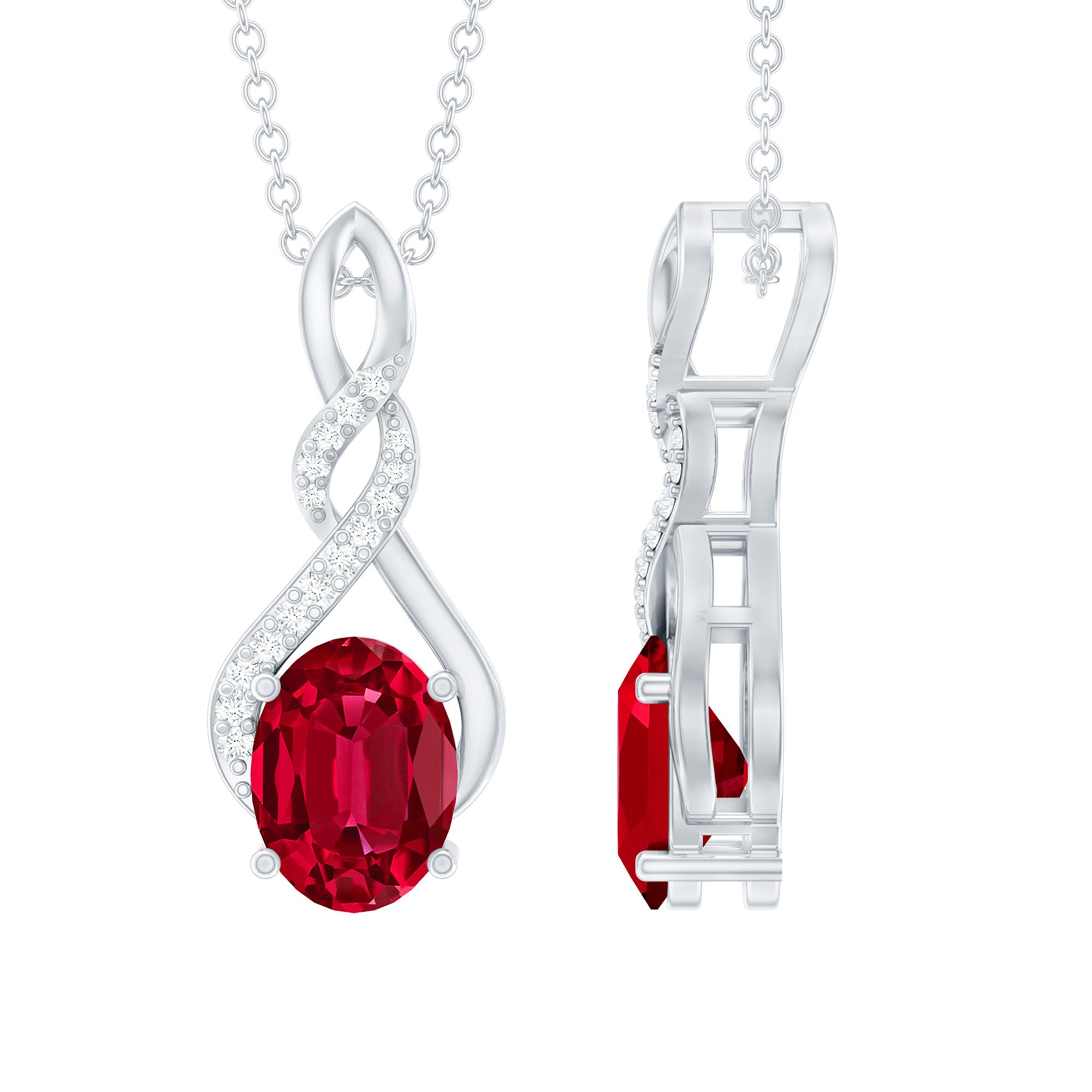6X8 MM Lab Grown Ruby Wedding Pendant Necklace With Silver Chain