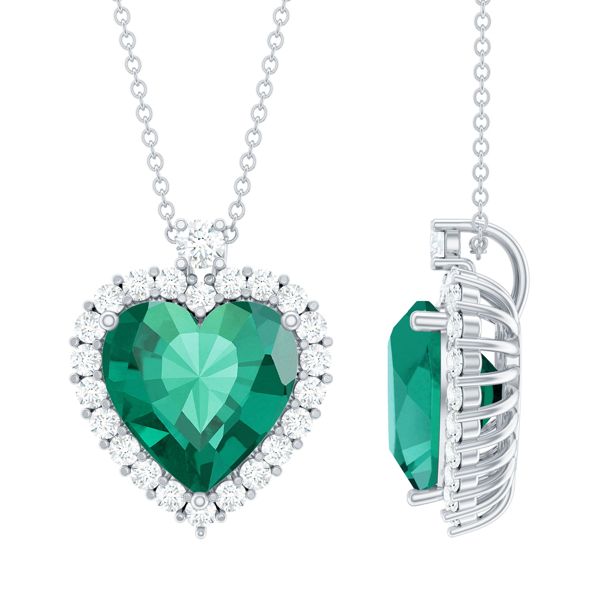 Lab Created 12 MM Emerald Moissanite Heart Pendant Necklace