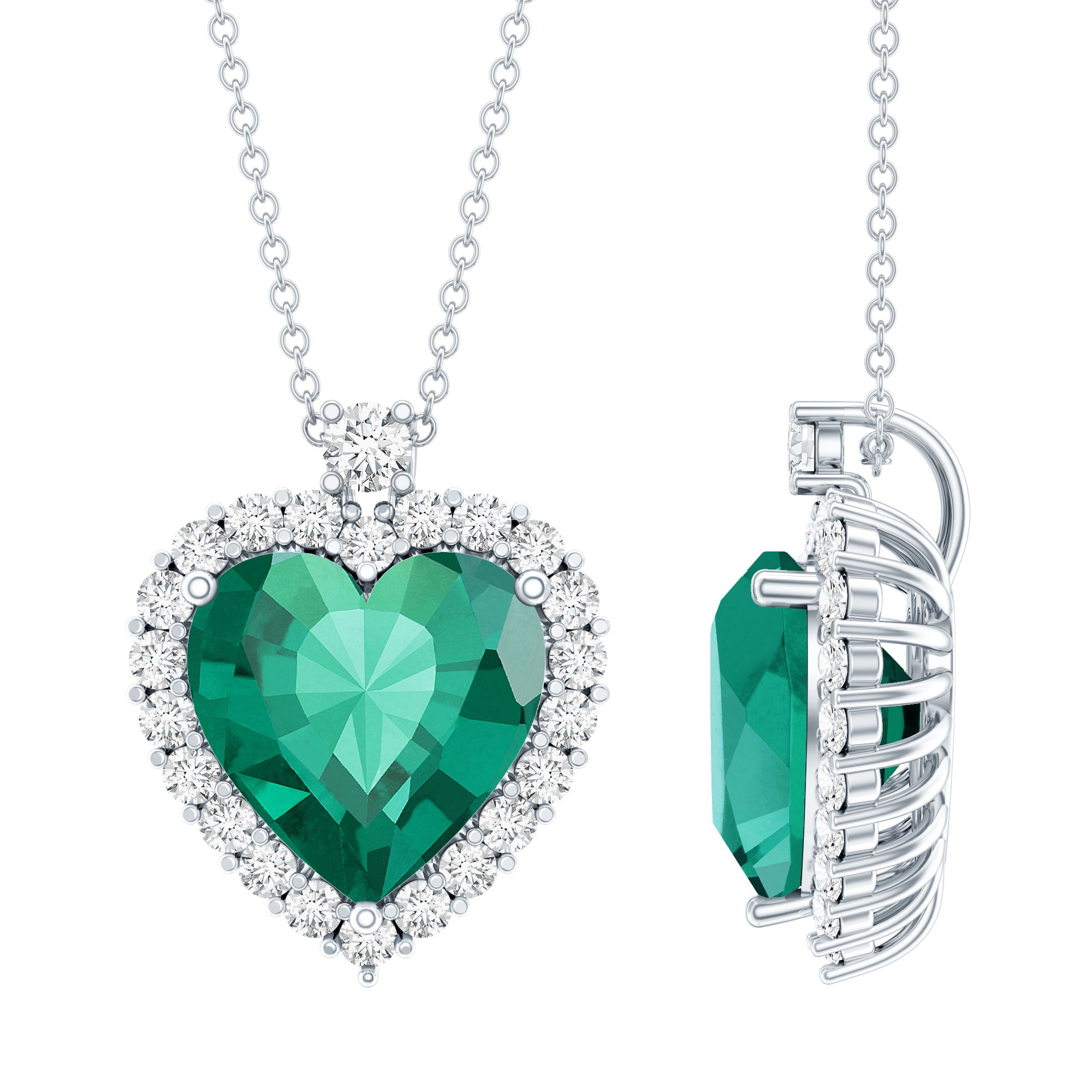 Certified 5.5 Carat Lab Grown Emerald Heart Necklace With Silver Chain AAAA 92.5 Sterling Silver - Rosec Jewels