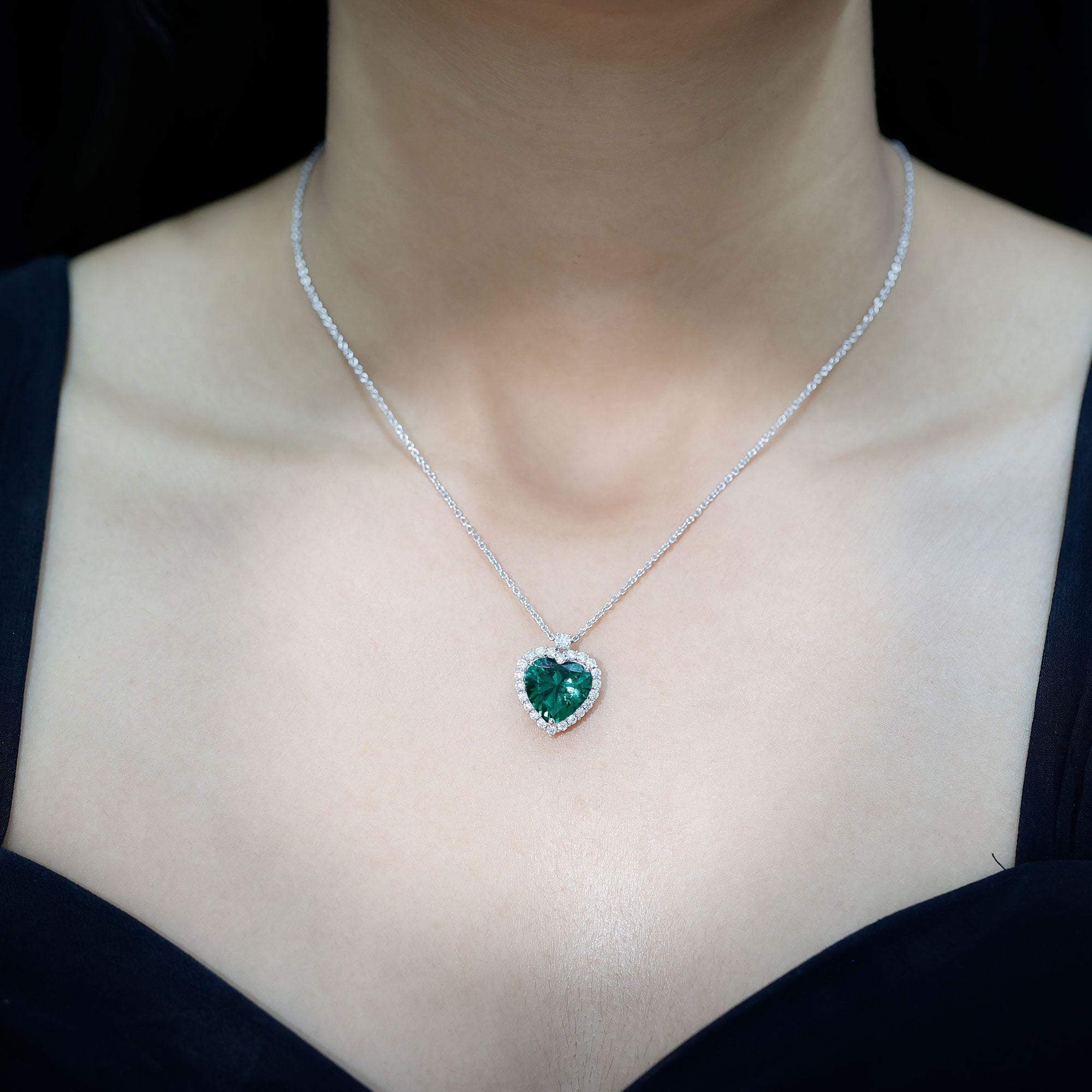 Certified 5.5 Carat Lab Grown Emerald Heart Necklace With Silver Chain AAAA 92.5 Sterling Silver - Rosec Jewels