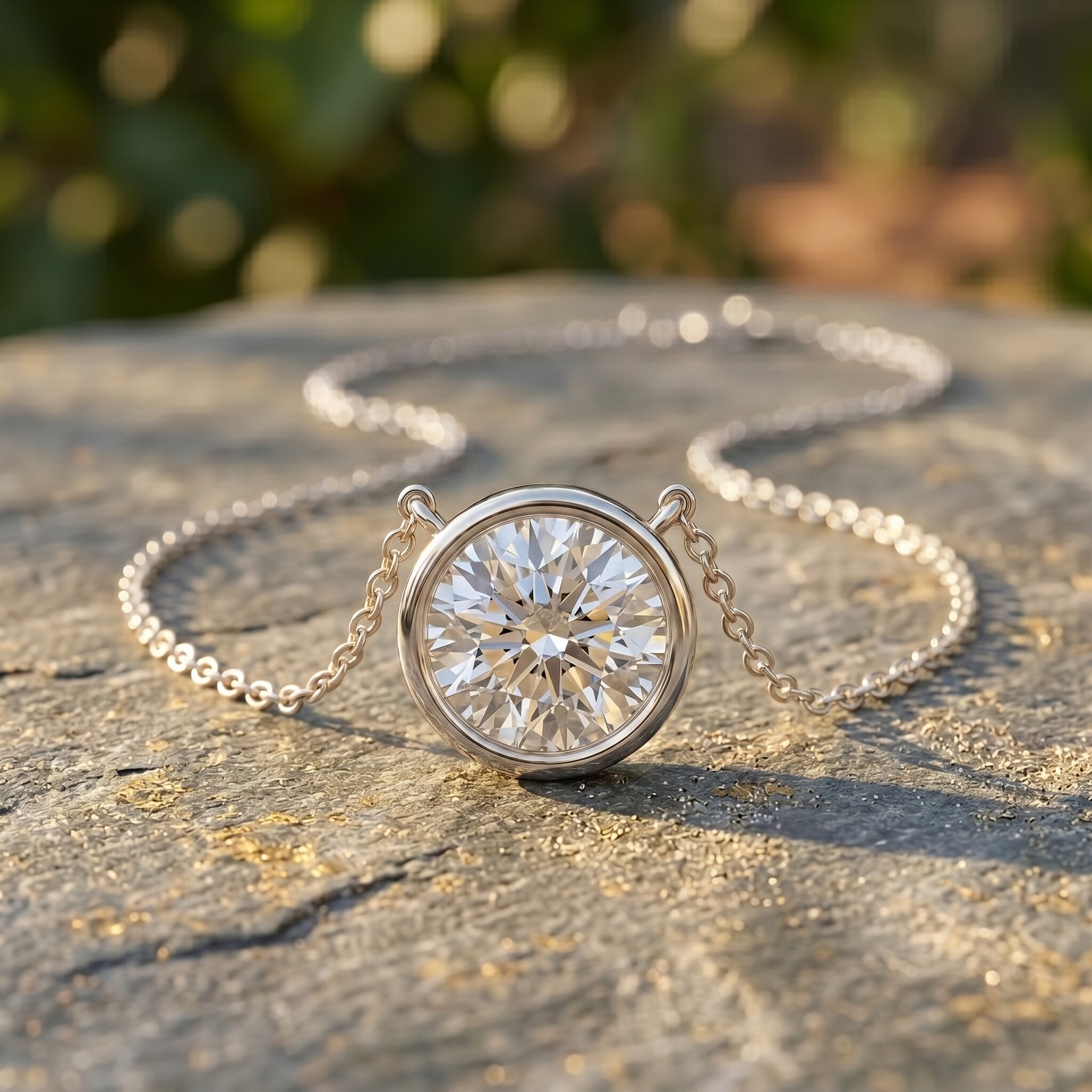 IGI Certified 1 CT Lab Grown Diamond Necklace in Bezel Setting Lab - ( E-VS1 ) - Rosec Jewels