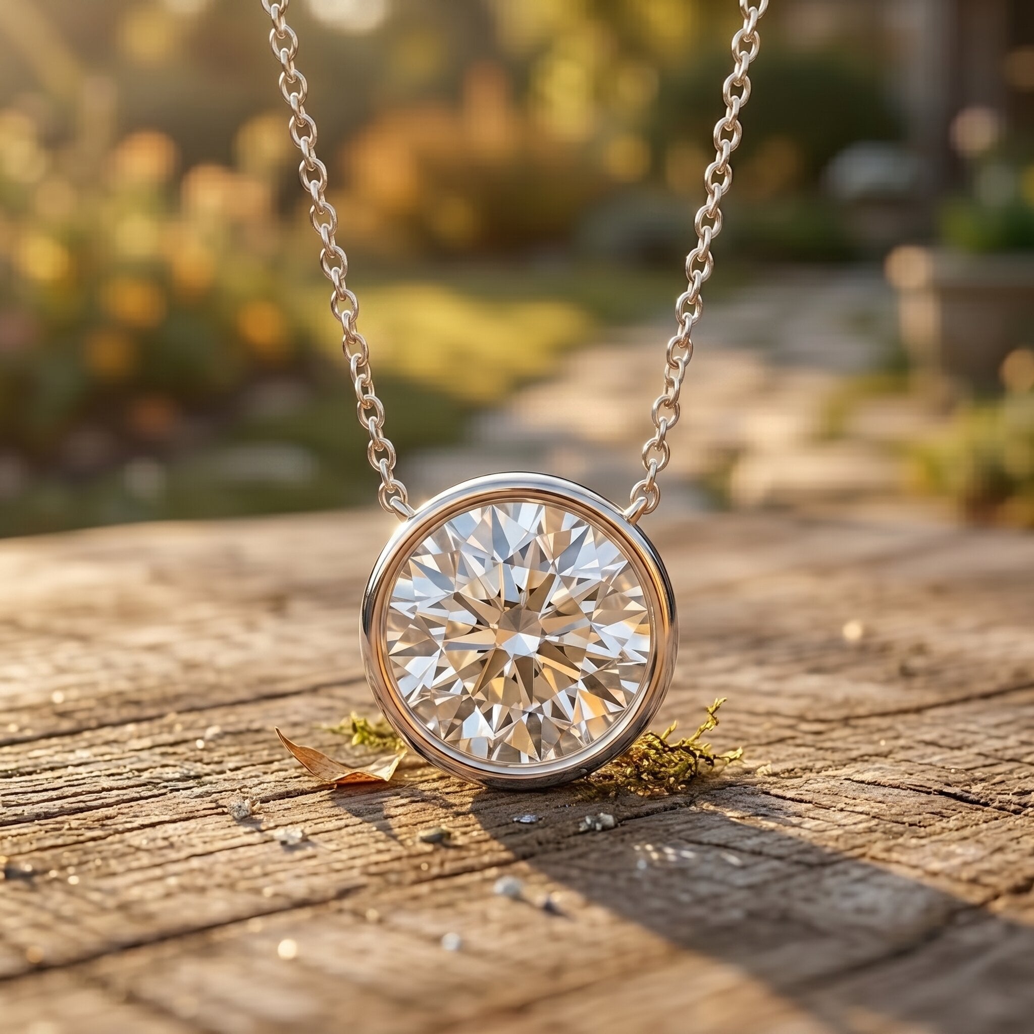 4 Carat Bezel Set Lab Grown Diamond Necklace with IGI Certificate Lab - ( E-VS1 ) - Rosec Jewels