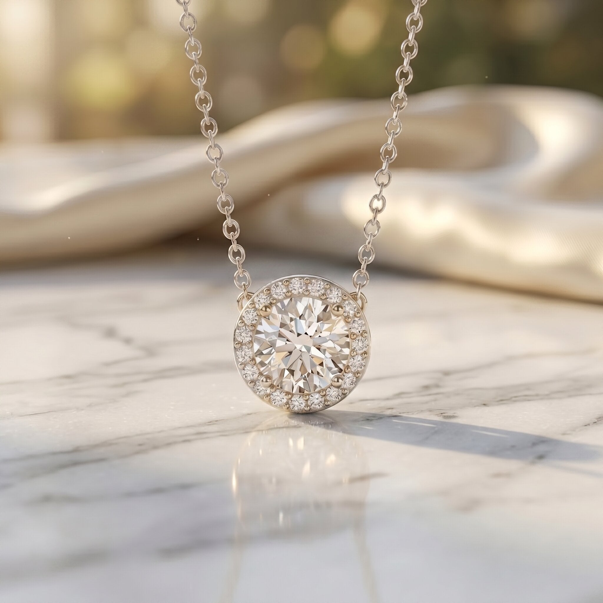 1 Carat Lab Grown Diamond Bridal Necklace with IGI Certificate Lab - ( E-VS1 ) - Rosec Jewels