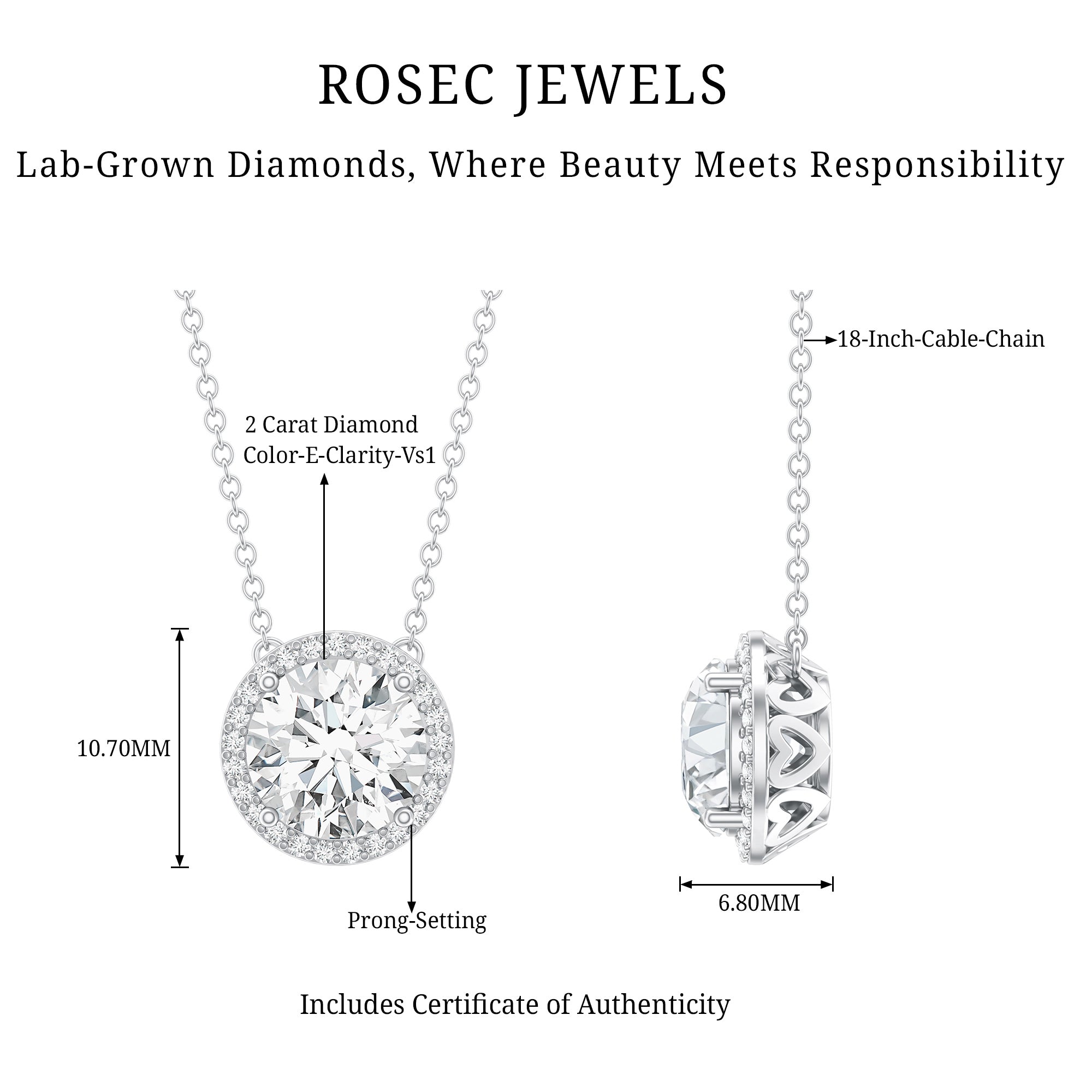 IGI Certified Round Lab Grown Diamond Wedding Necklace for Women Lab - ( E-VS1 ) - Rosec Jewels