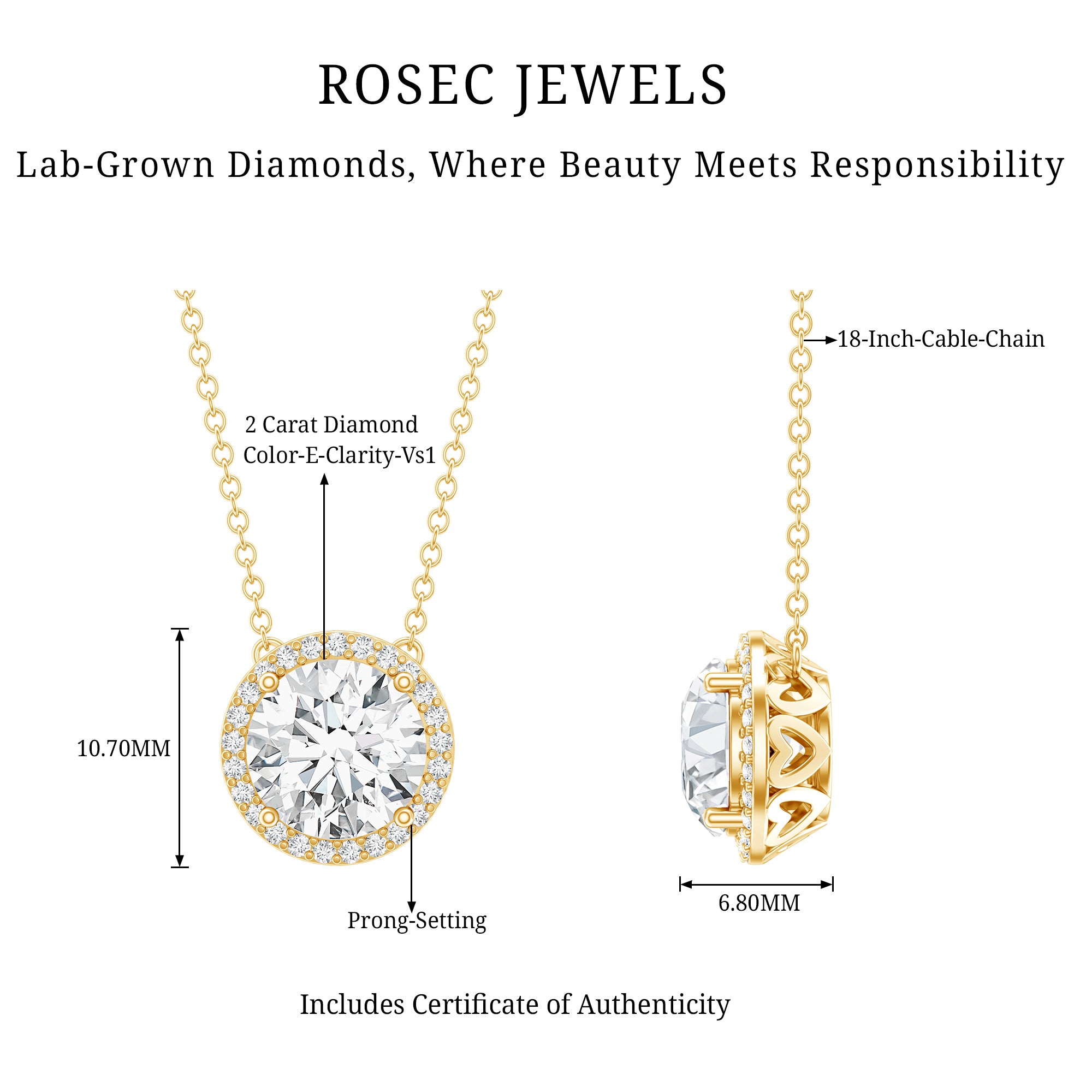 IGI Certified Round Lab Grown Diamond Wedding Necklace for Women Lab - ( E-VS1 ) - Rosec Jewels