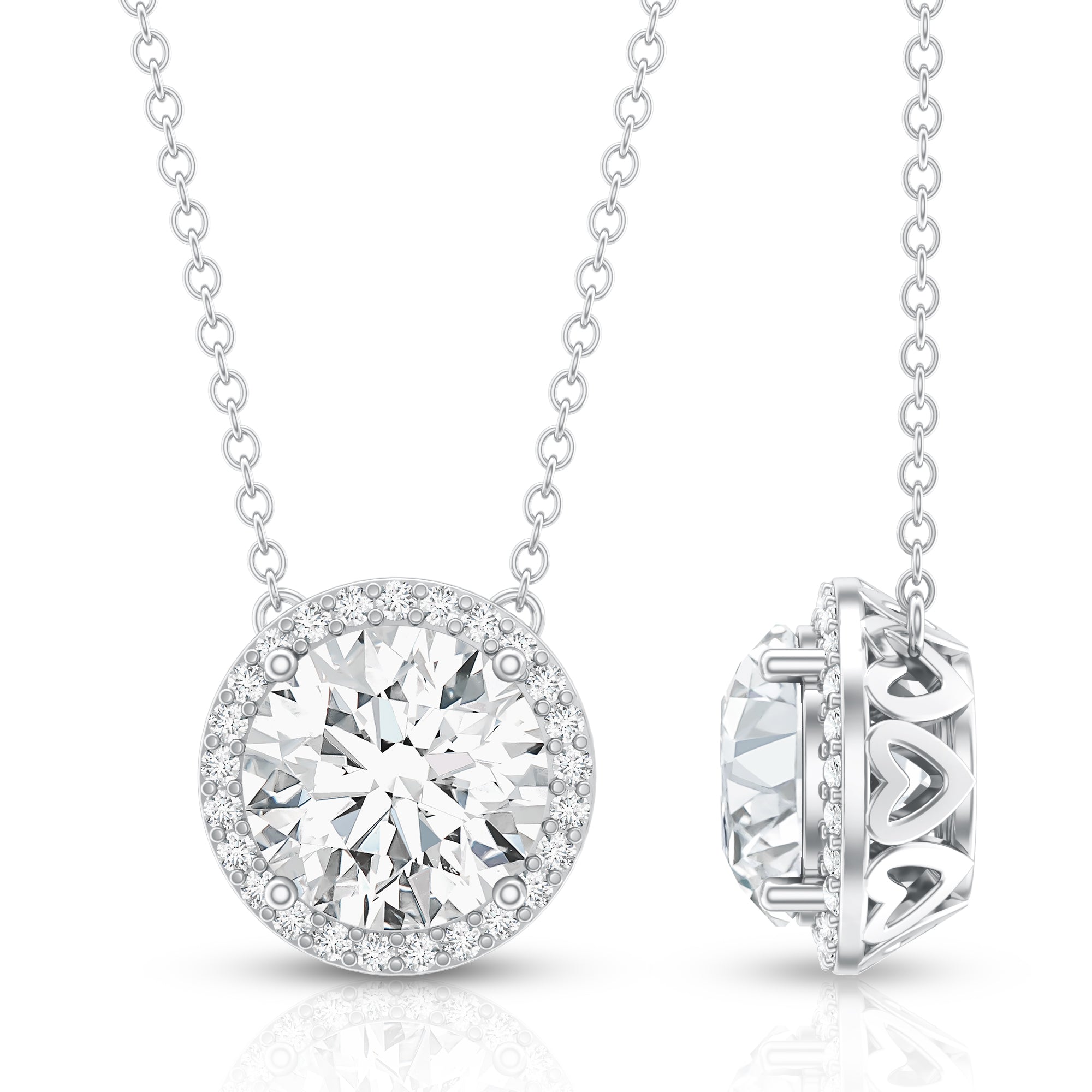 Rosec Jewels-IGI Certified 3 Carat Lab Grown Diamond Necklace with Halo