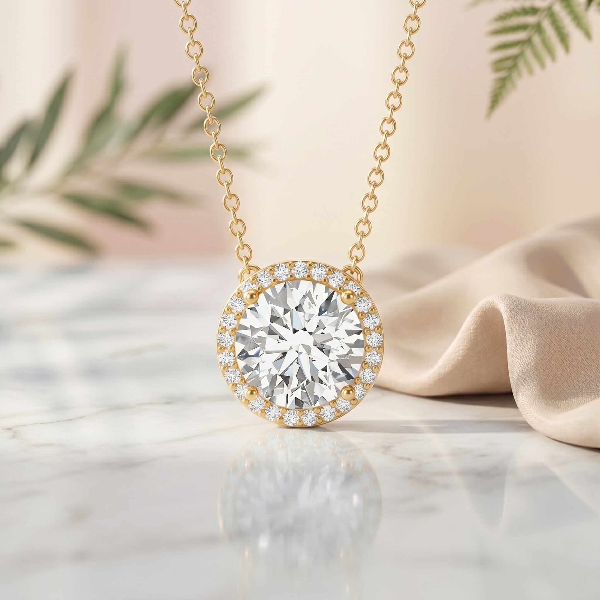 IGI Certified 3 Carat Lab Grown Diamond Necklace with Halo Lab - ( E-VS1 ) - Rosec Jewels