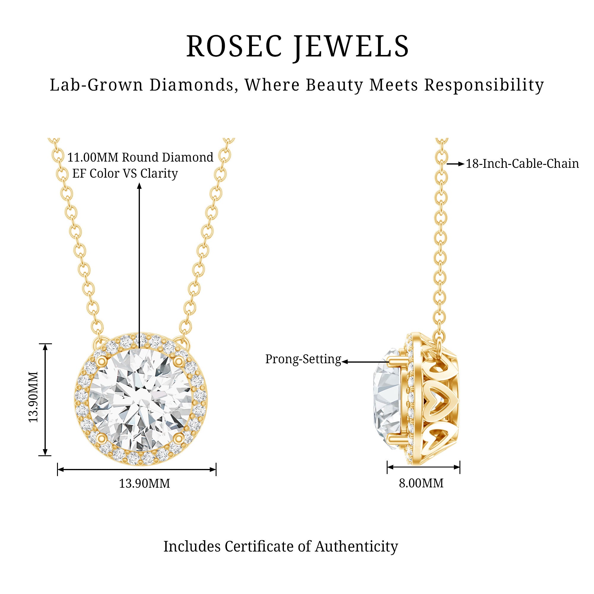 Rosec Jewels-IGI Certified 5 Carat Lab Grown Diamond Wedding Necklace