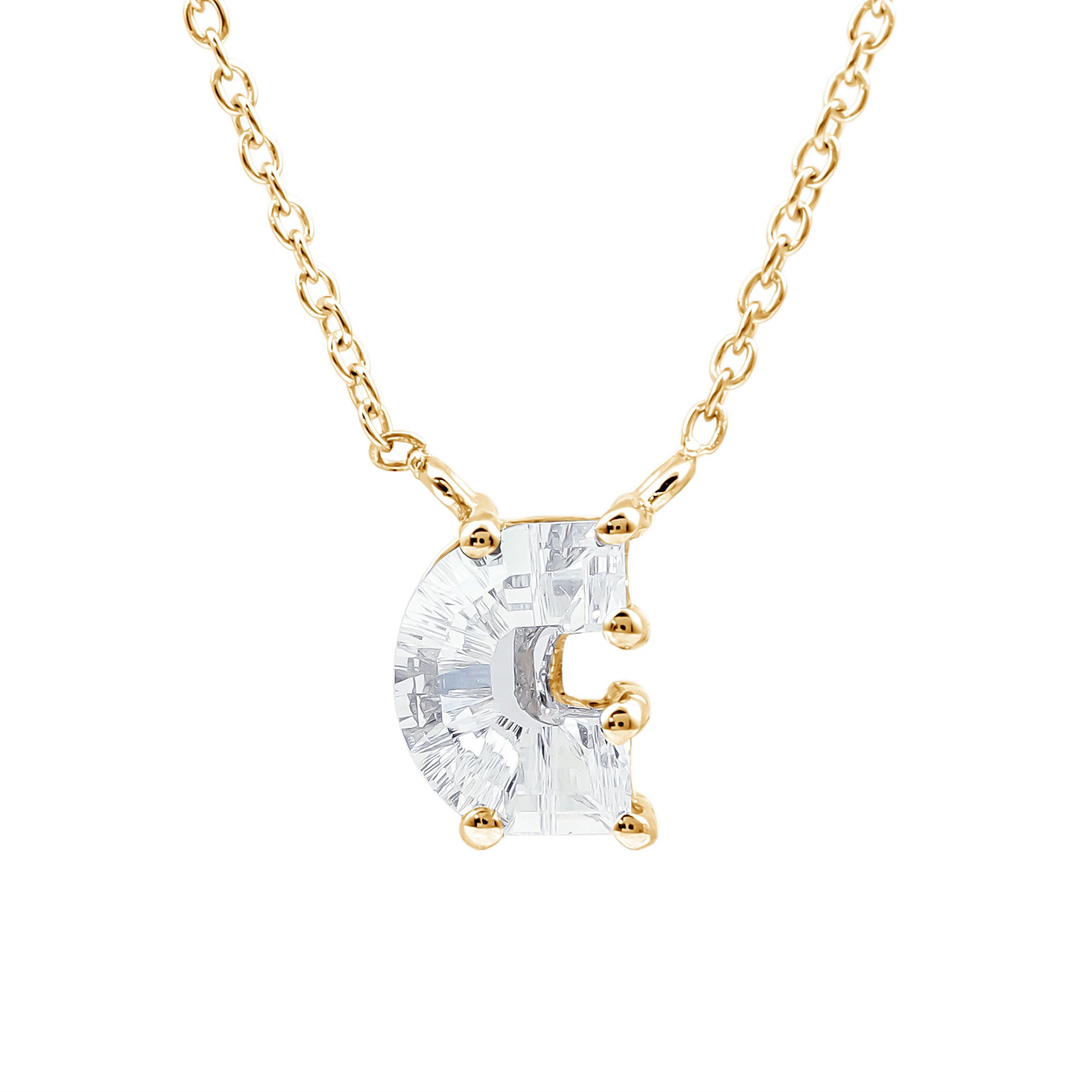 Rosec Jewels-Fancy Cut 2 Carat Lab Grown Diamond Letter C Necklace with Chain