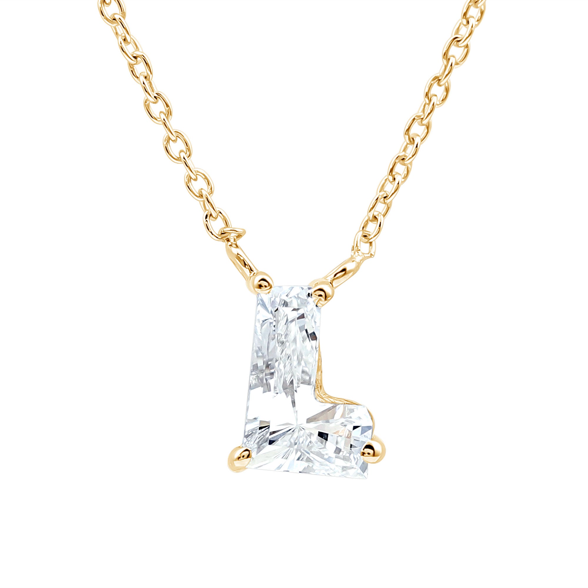 Rosec Jewels-Certified Fancy Cut Lab Grown Diamond Capital L Initial Necklace 2 Carat