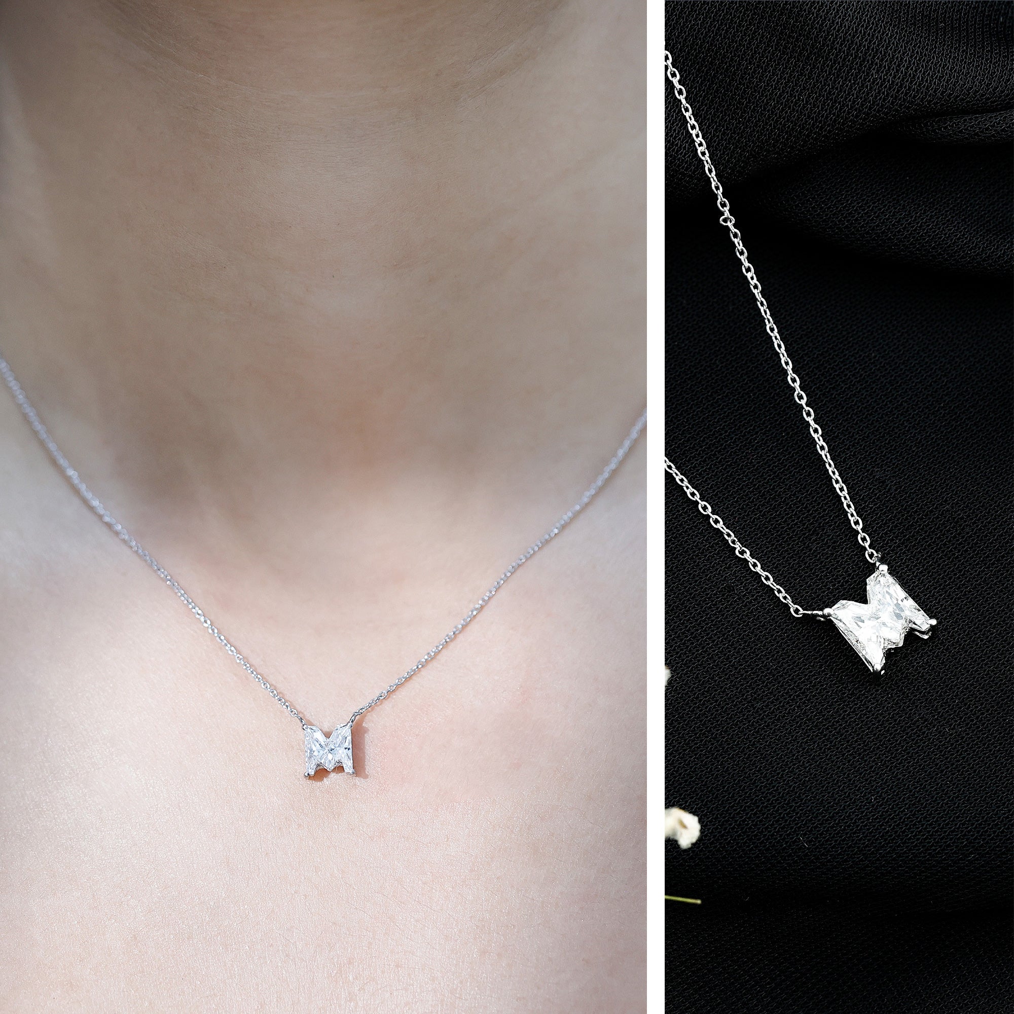 Rosec Jewels-2 Carat Lab Grown Diamond M Letter Necklace for Women