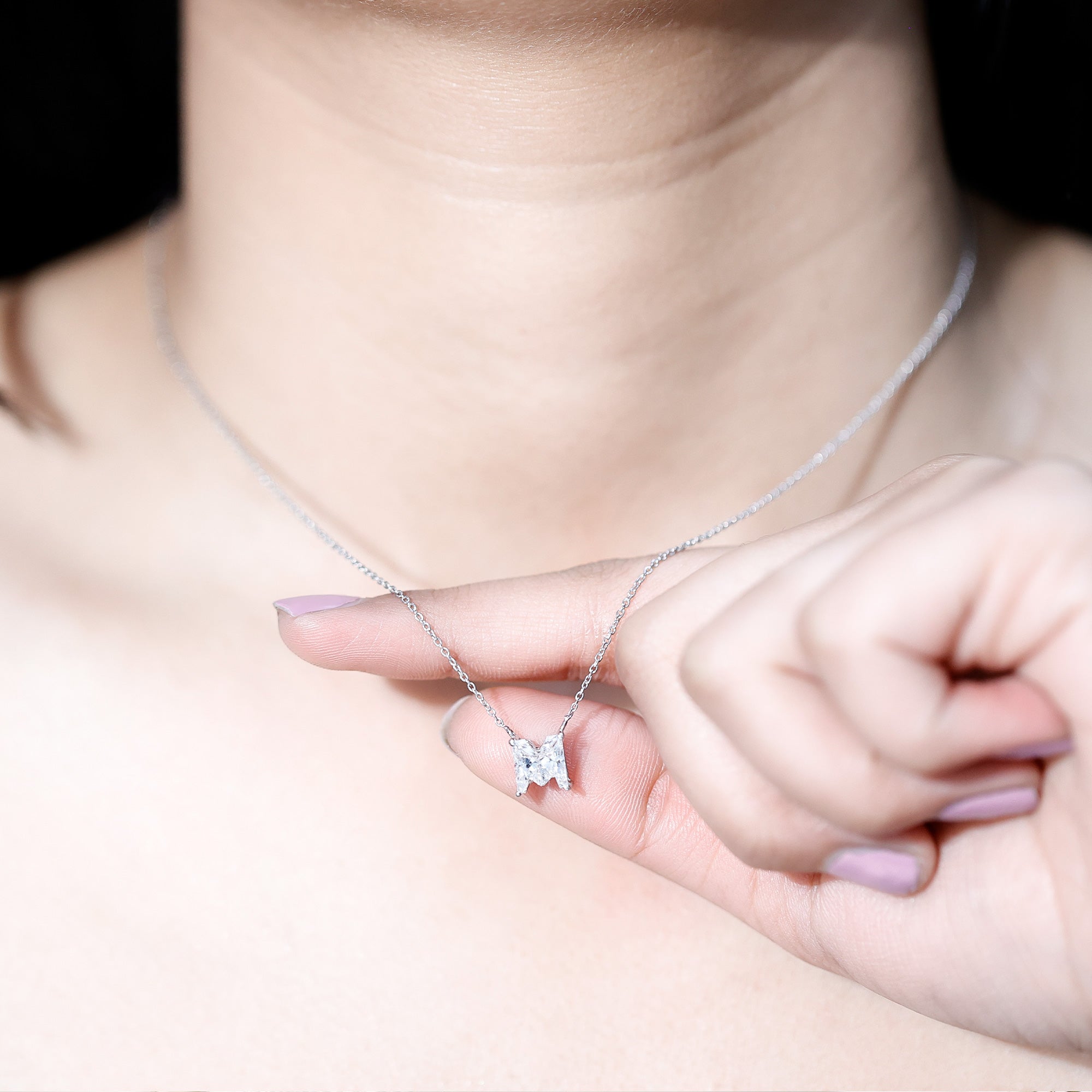 Rosec Jewels-2 Carat Lab Grown Diamond M Letter Necklace for Women