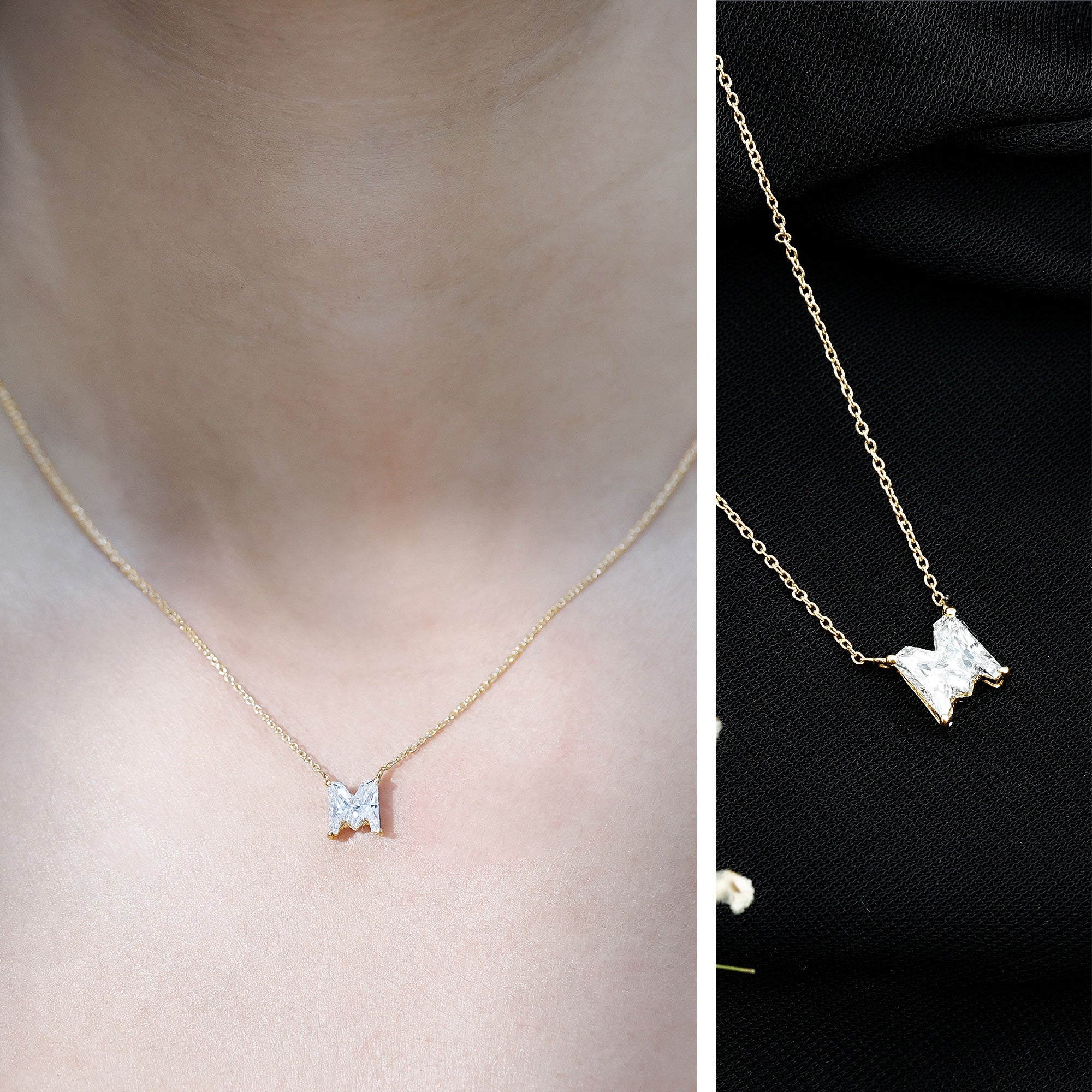 Rosec Jewels-2 Carat Lab Grown Diamond M Letter Necklace for Women