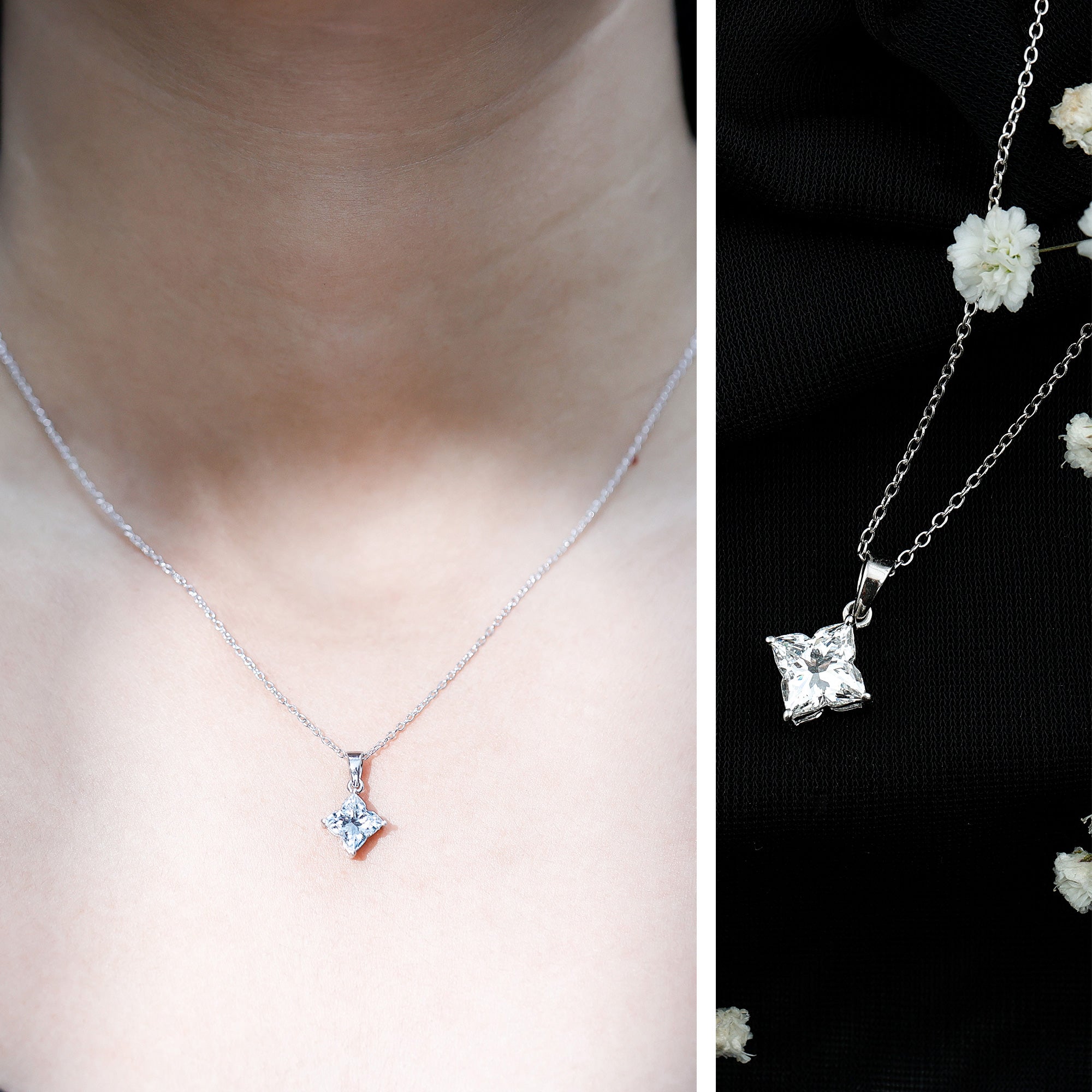 Rosec Jewels-Lily Cut Solitaire Lab Grown Diamond Flower Pendant Necklace