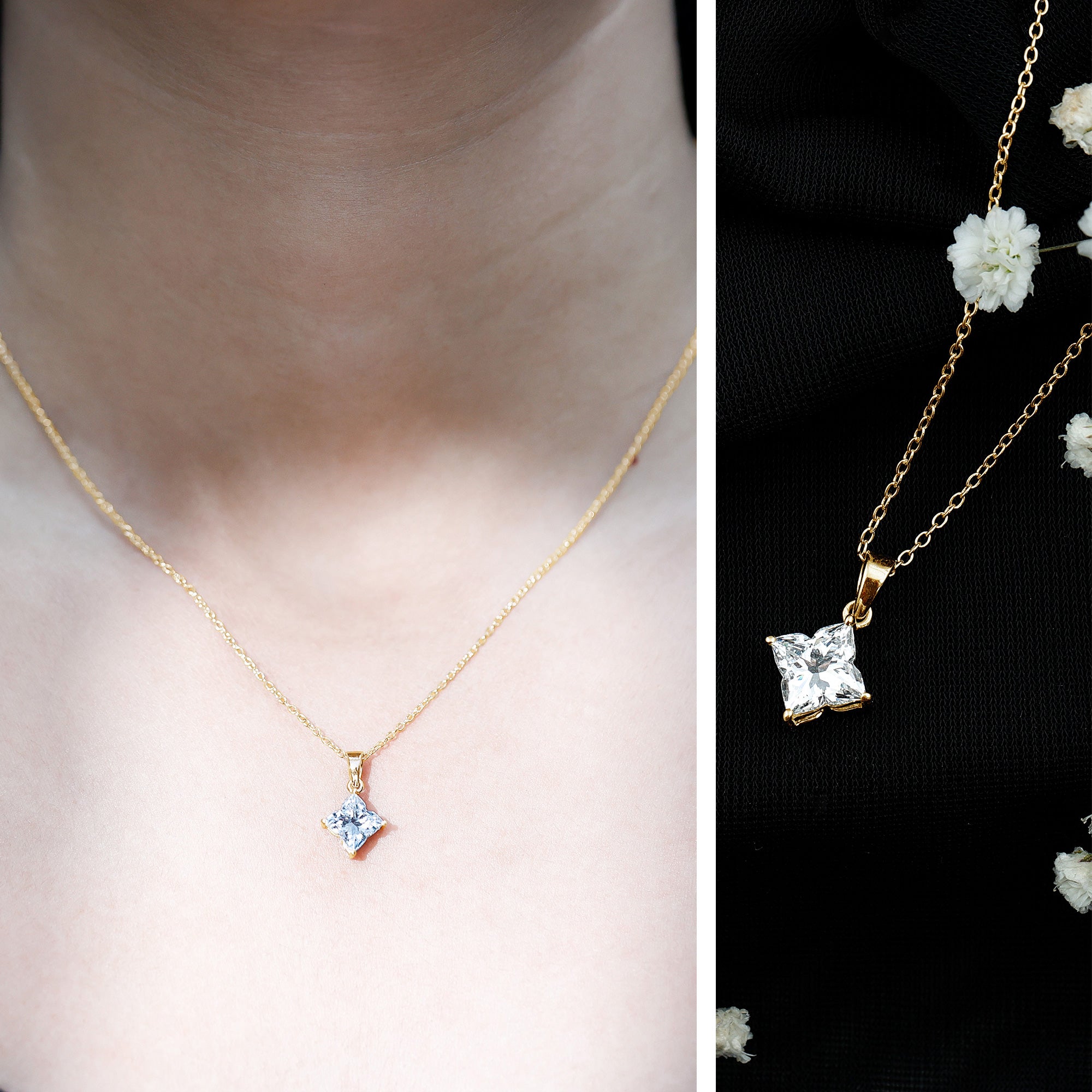 Rosec Jewels-Lily Cut Solitaire Lab Grown Diamond Flower Pendant Necklace