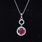 Lab Grown Ruby Dangle Necklace with Moissanite Halo AAAA - Rosec Jewels