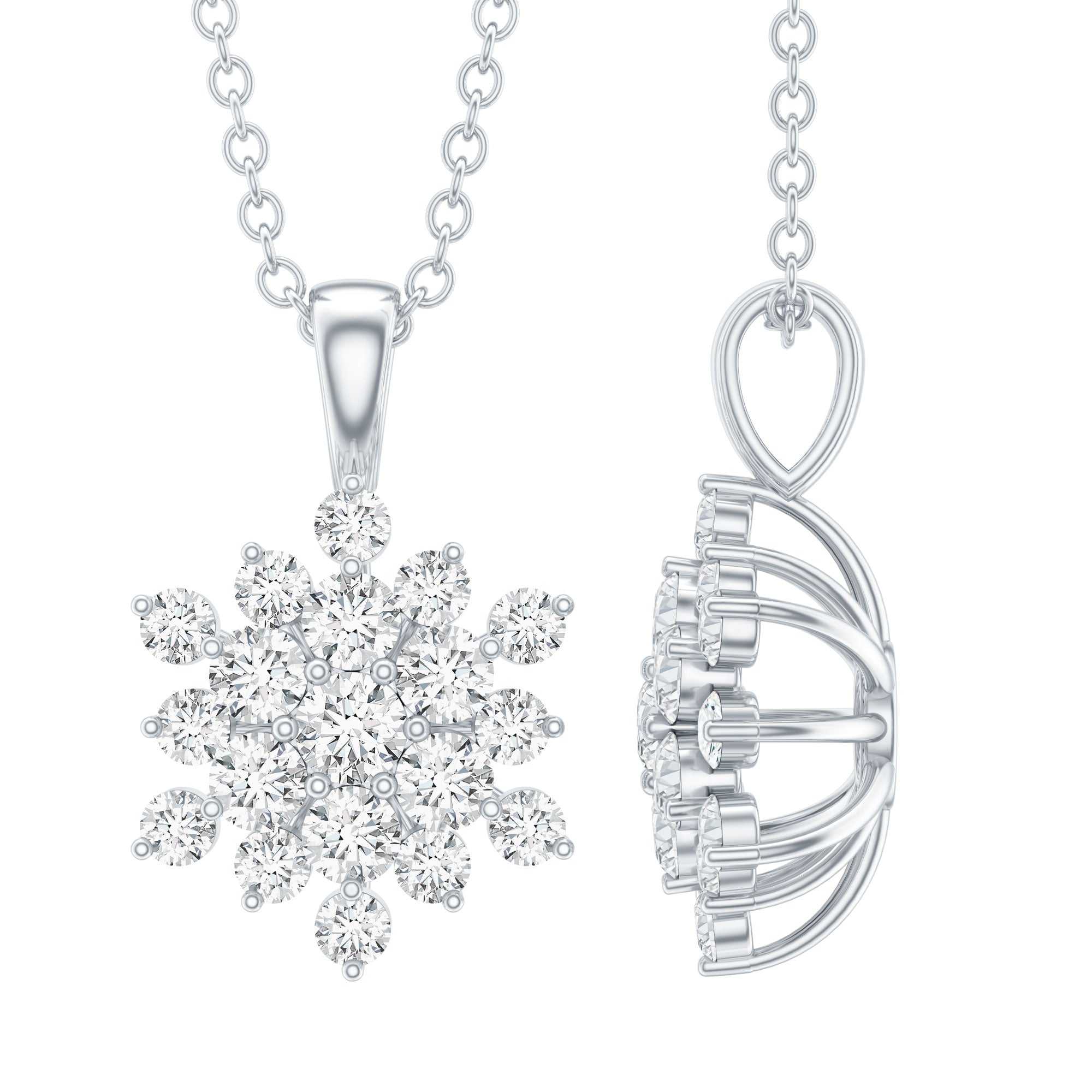 Certified Moissanite Snowflake Necklace with Silver Chain D-VS1 92.5 Sterling Silver - Rosec Jewels