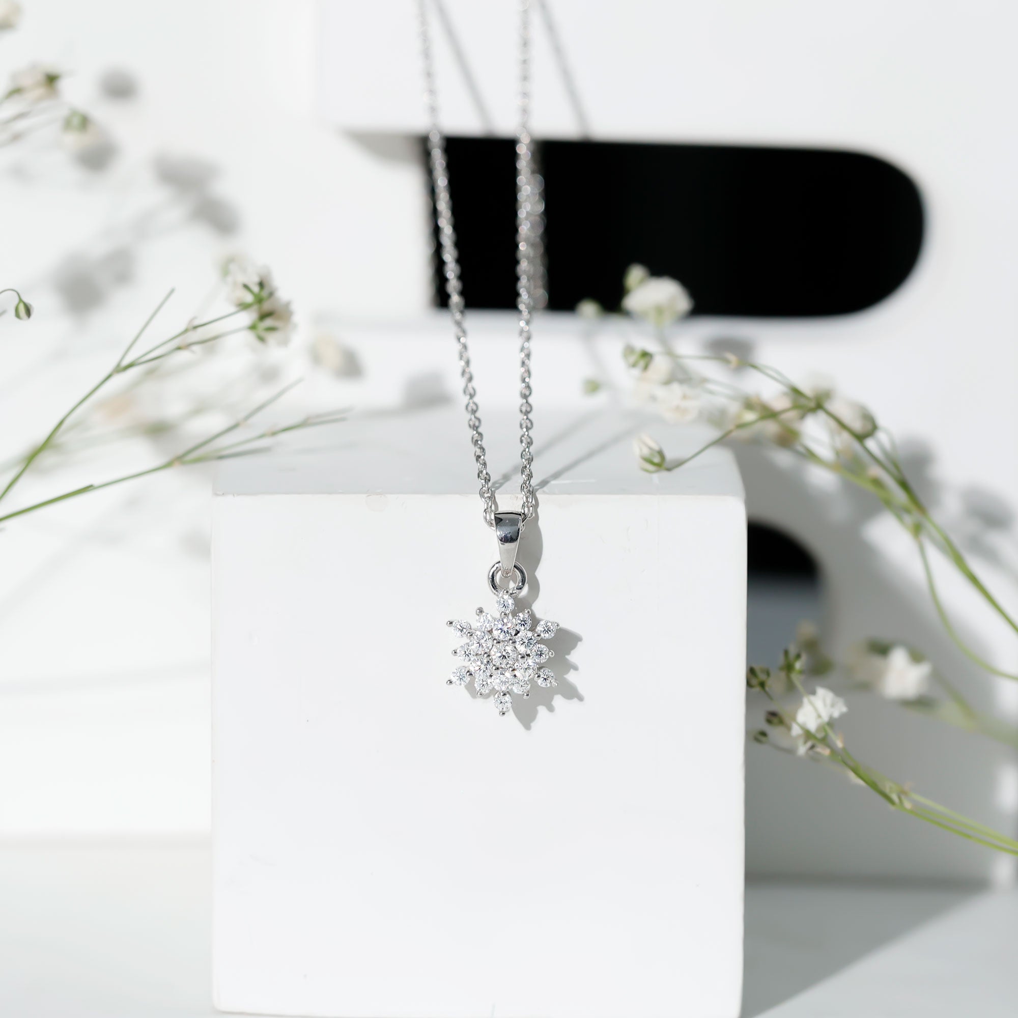 Certified Moissanite Snowflake Necklace with Silver Chain D-VS1 92.5 Sterling Silver - Rosec Jewels