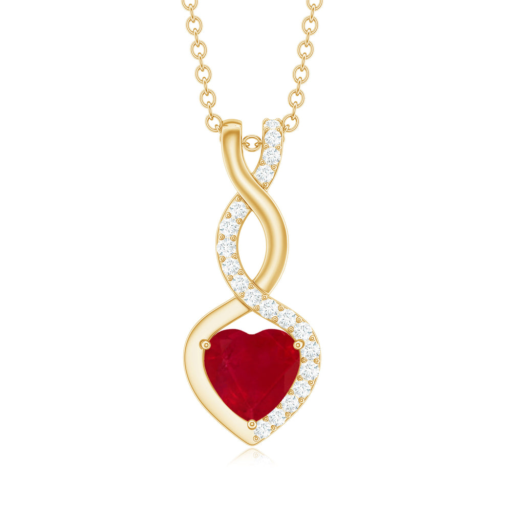 6 MM Heart Shape Ruby Infinity Dangle Pendant with Diamond Ruby - ( AAA ) - Quality - Rosec Jewels