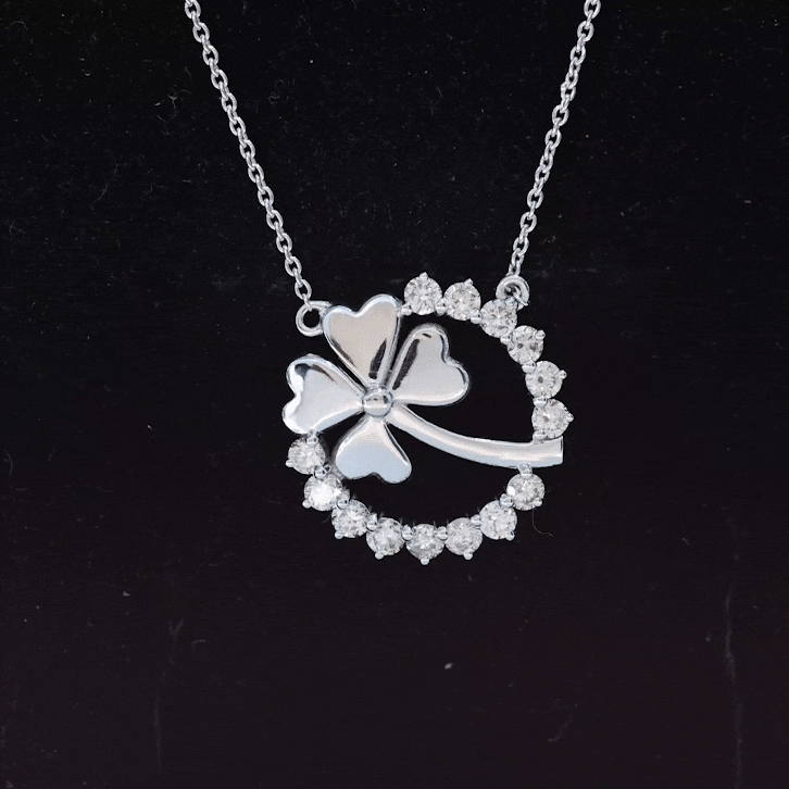1.25 CT Open Circle Diamond Necklace with Clover Leaf Diamond - ( HI-SI ) - Color and Clarity - Rosec Jewels