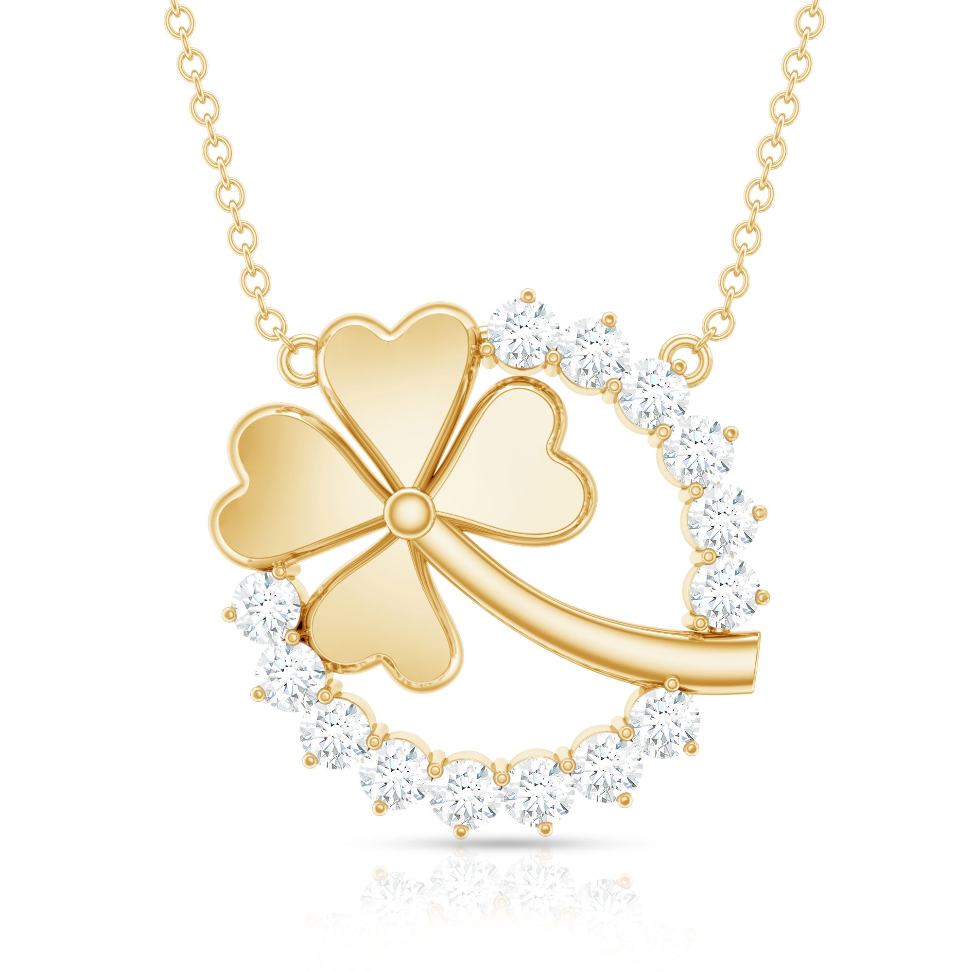 Certified Diamond Lucky 4 Leaf Necklace Natural - ( HI-SI ) - Rosec Jewels