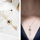 London Blue Topaz and Diamond Vintage Key Necklace AAA - Rosec Jewels