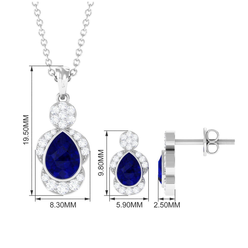 Pear Blue Sapphire and Diamond Contemporary Dangle Jewelry Set Blue Sapphire - ( AAA ) - Quality - Rosec Jewels