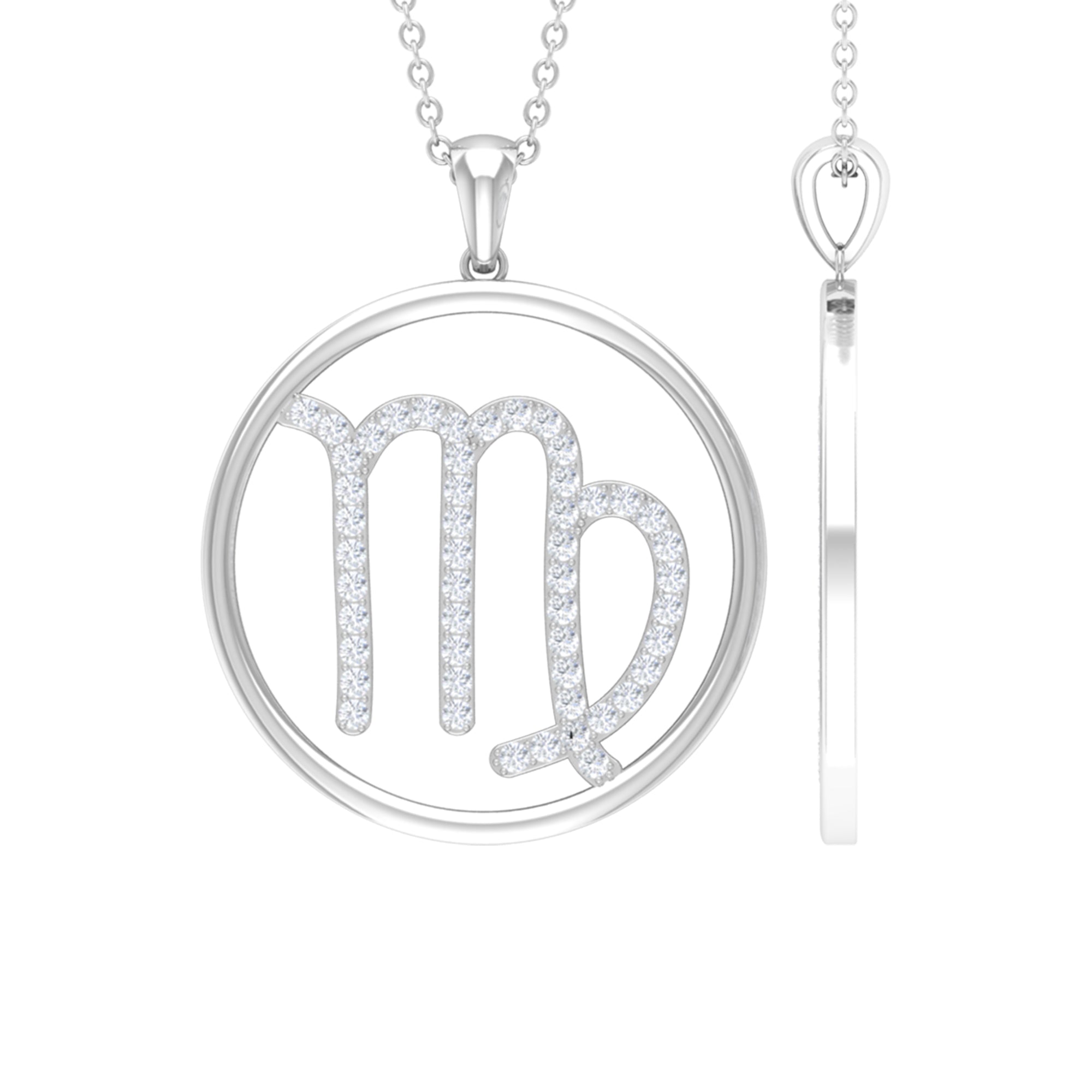 Certified Moissanite Virgo Zodiac Sign Pendant Necklace Moissanite - ( D-VS1 ) - Color and Clarity - Rosec Jewels