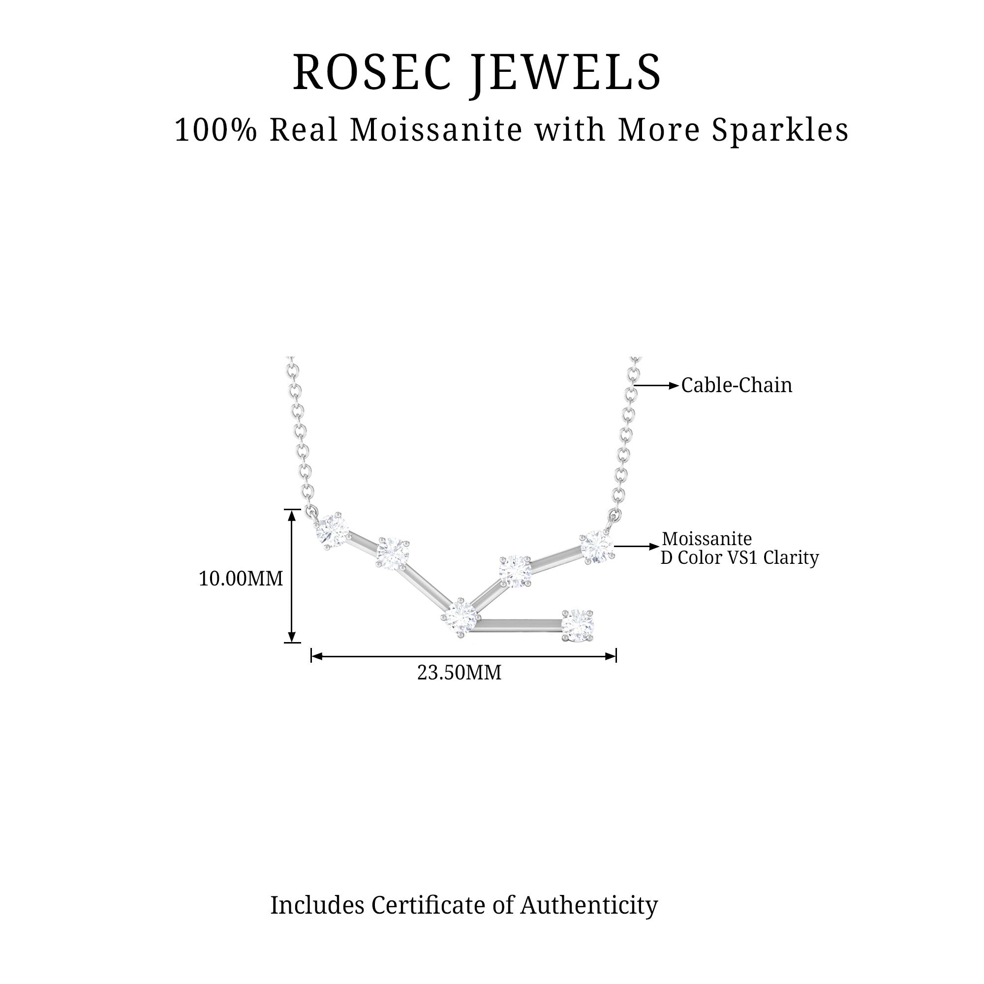 Certified Moissanite Taurus Zodiac Constellation Necklace - Rosec Jewels