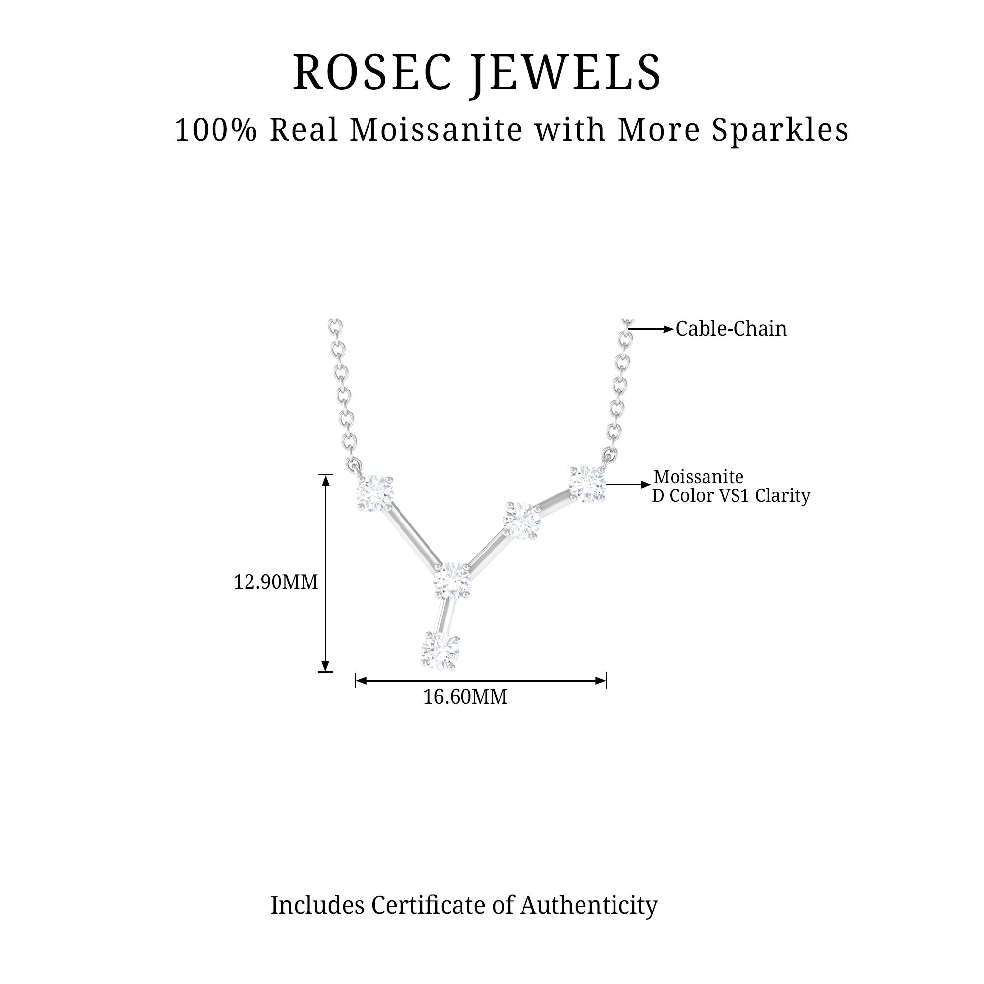 Moissanite Constellation Cancer Zodiac Sign Necklace Moissanite - ( D-VS1 ) - Color and Clarity - Rosec Jewels