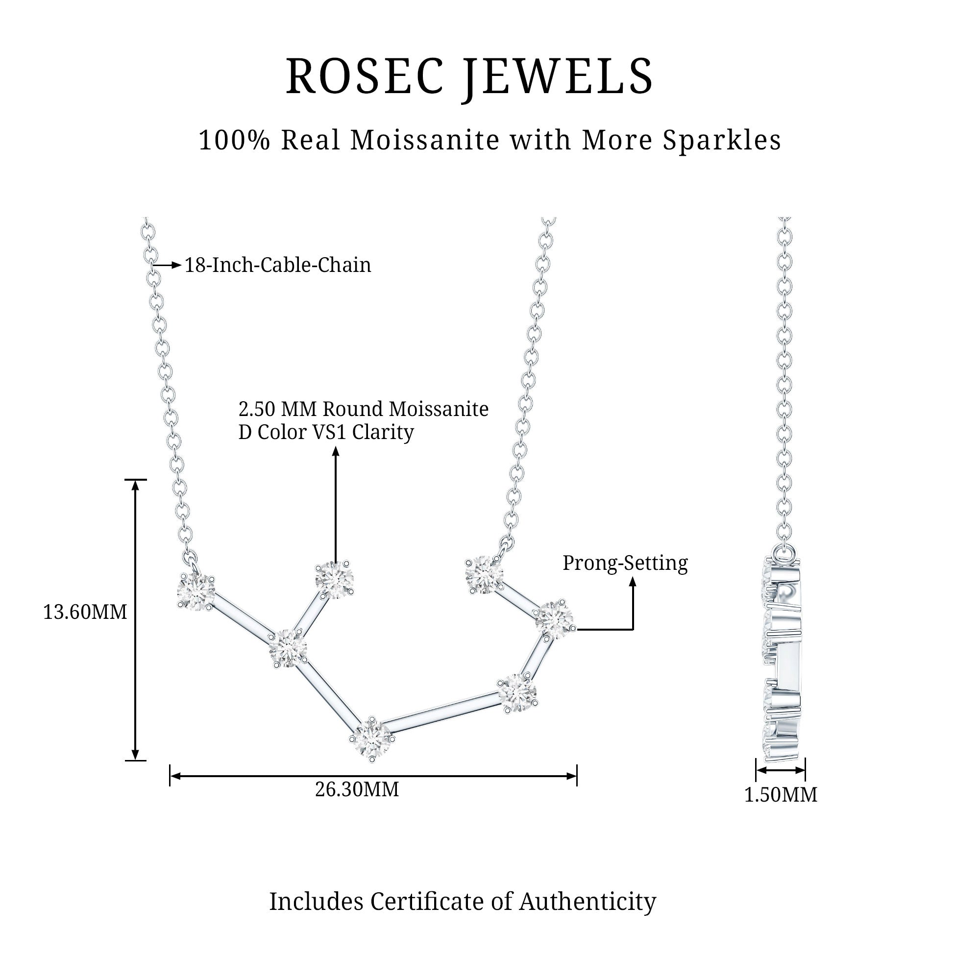 Certified Moissanite Constellation Sagittarius Zodiac Sign Necklace D-VS1 - Rosec Jewels
