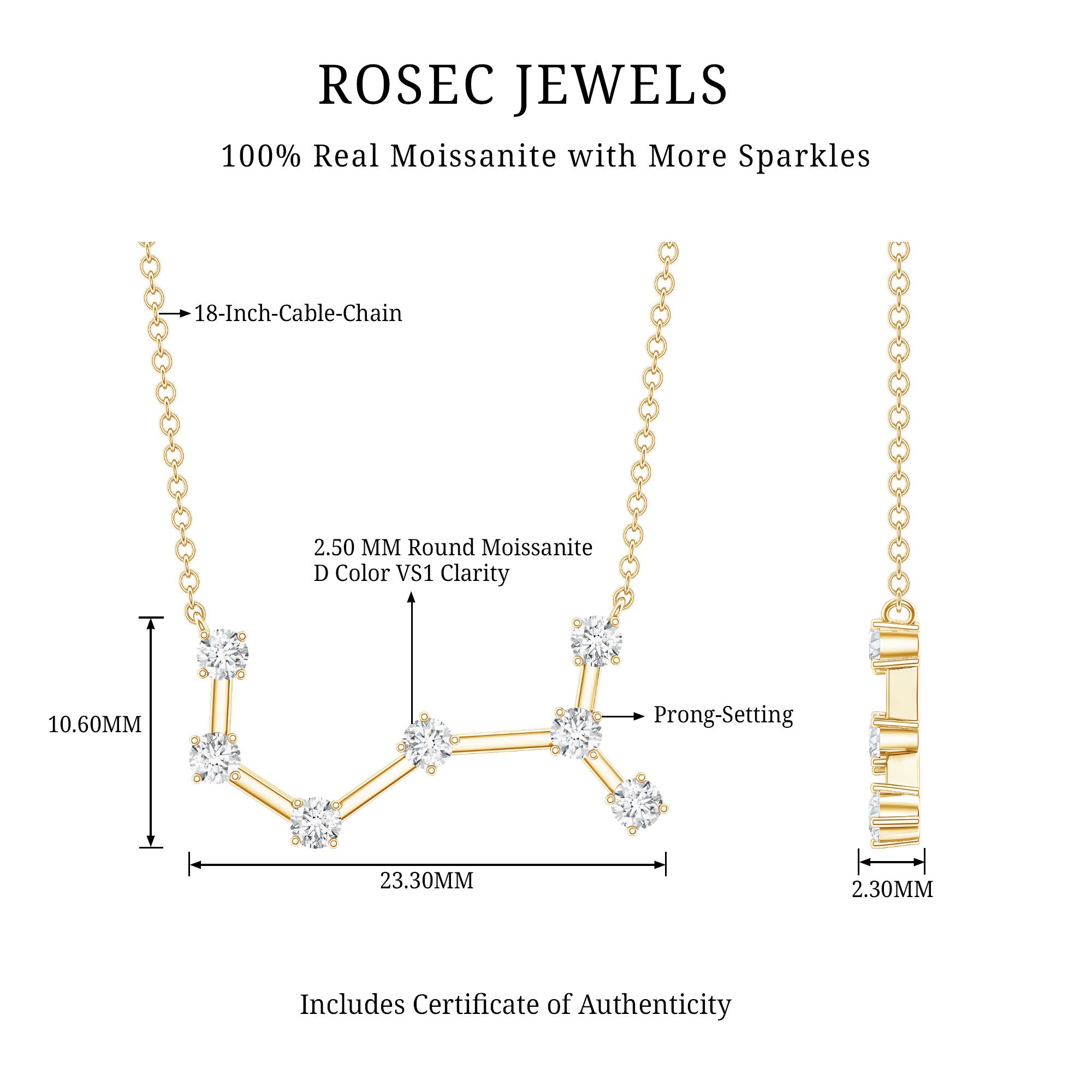 Certified Moissanite Constellation Scorpio Zodiac Necklace D-VS1 - Rosec Jewels